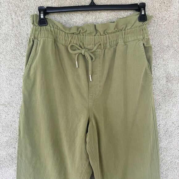 Blank NYC Paper Bag High Waisted Cinch Pants Size Large Wide Leg Olive Green - Picture 4 of 14